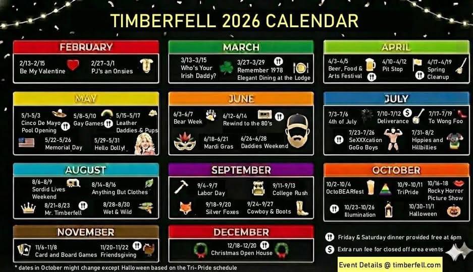 2026 Timberfell Event Schedule